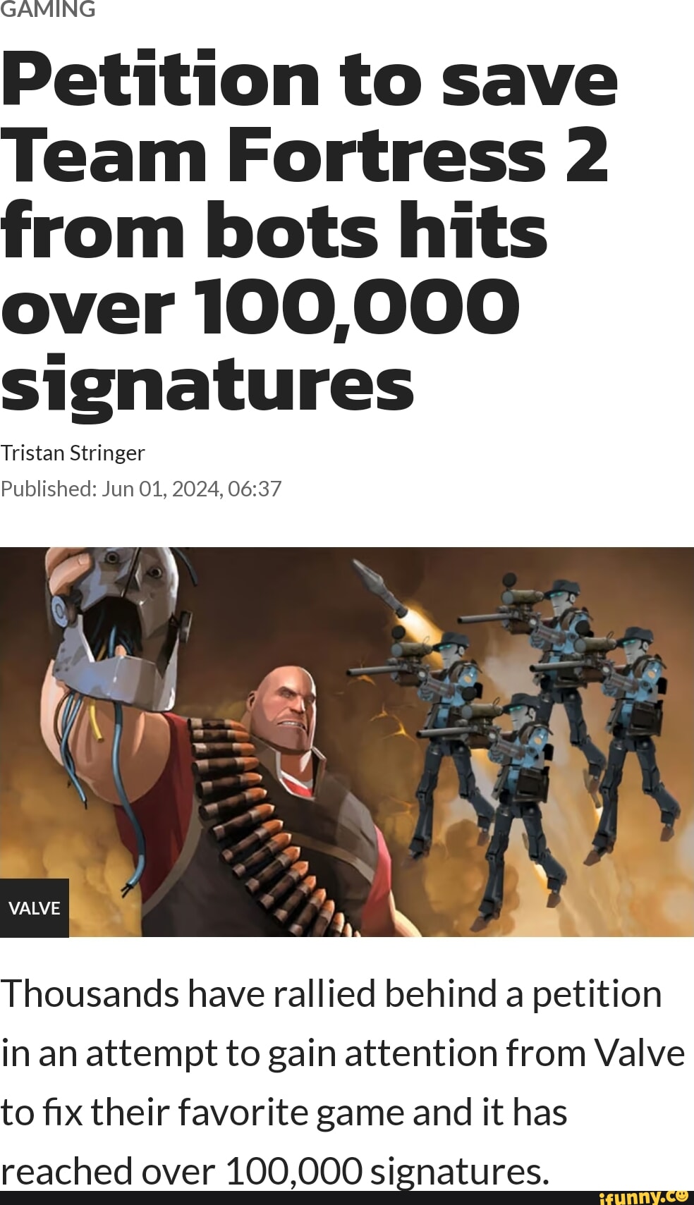 GAMING Petition to save Team Fortress 2 from bots hits over 