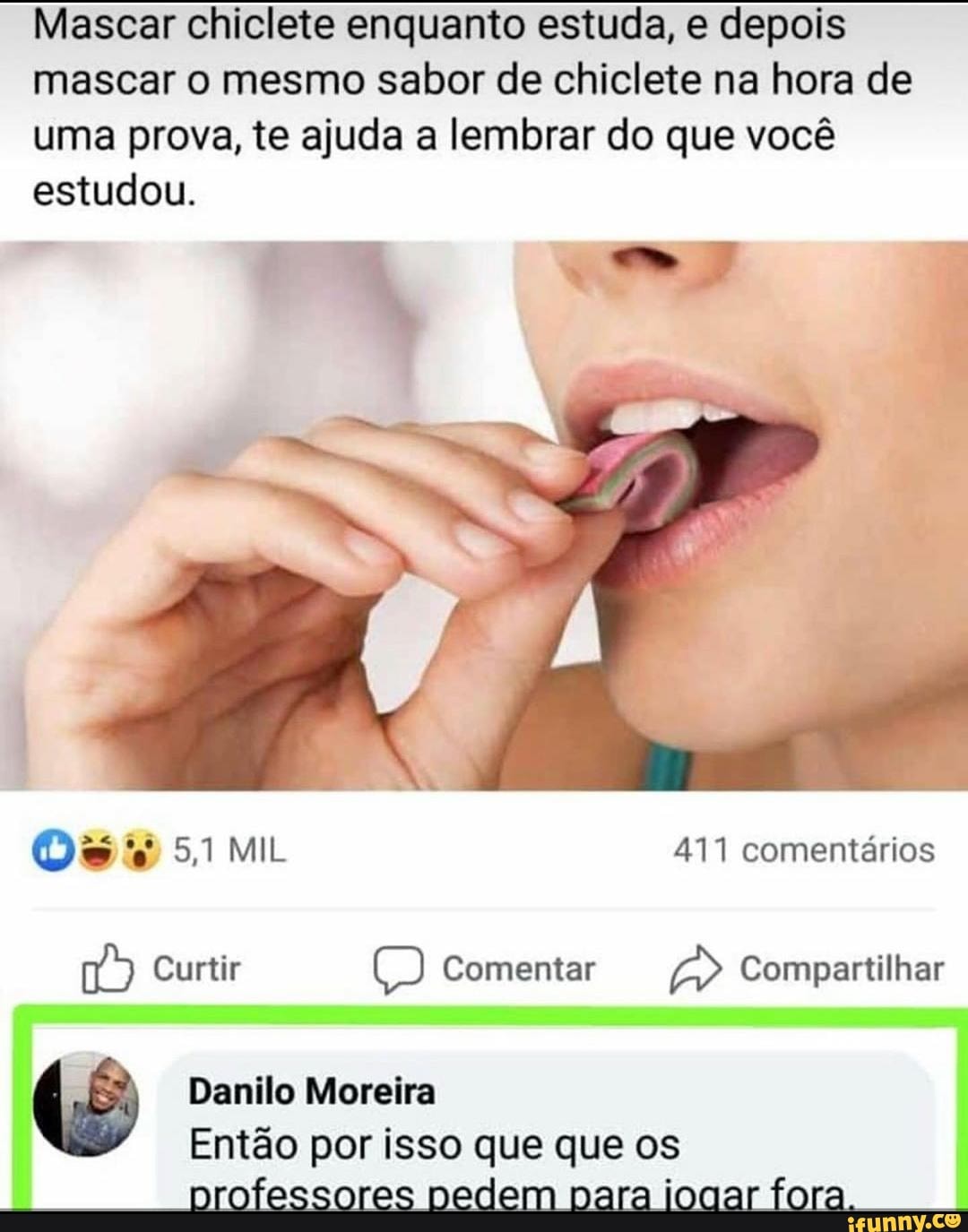 Mascar chiclete enquanto estuda, e depois
mascar o mesmo sabor de chiclete na hora de
uma prova, te ajuda a lembrar do que você
estudou.
16) Curtir DC Comentar £> Compartilhar
(é Danilo Moreira
Então por isso que que os