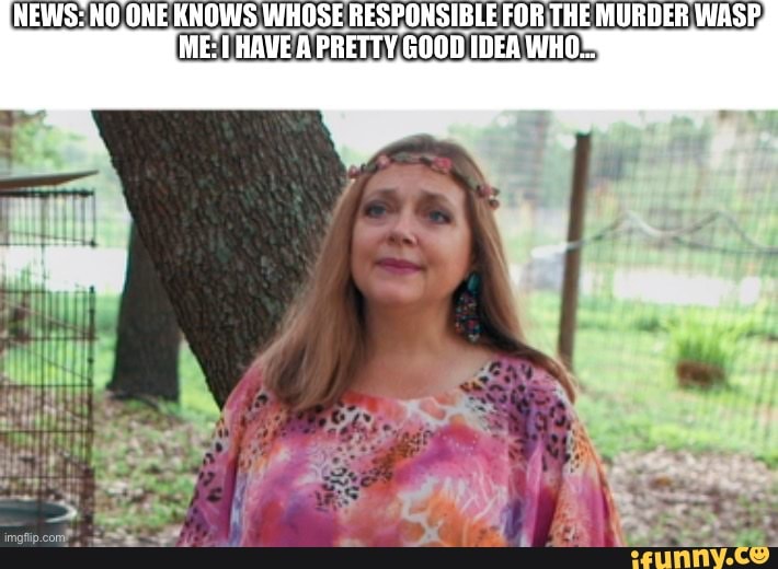 NEWS: NOONE KNOWS WHOSE RESPONSIBLE FORTHE MURDER WASE,
ME:I HAVE A PRETTY (GOOD IDEA INHOS