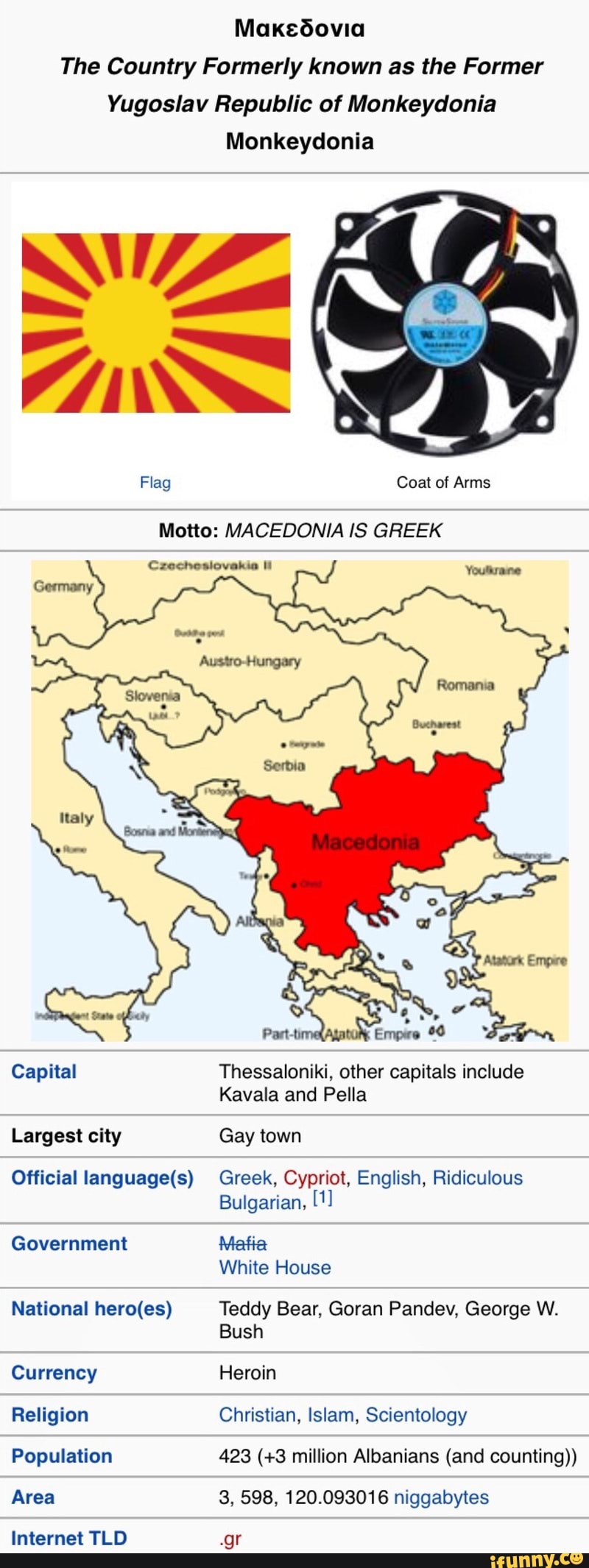 Mak 50vla The Country Formerly Known As The Former Yugoslav Republic Of Monkeydonia Monkeydonia Flag Coat Of Arms Motto Macedonia Is Greek Capital Thessaloniki Other Capitals Include Kavala And Fella