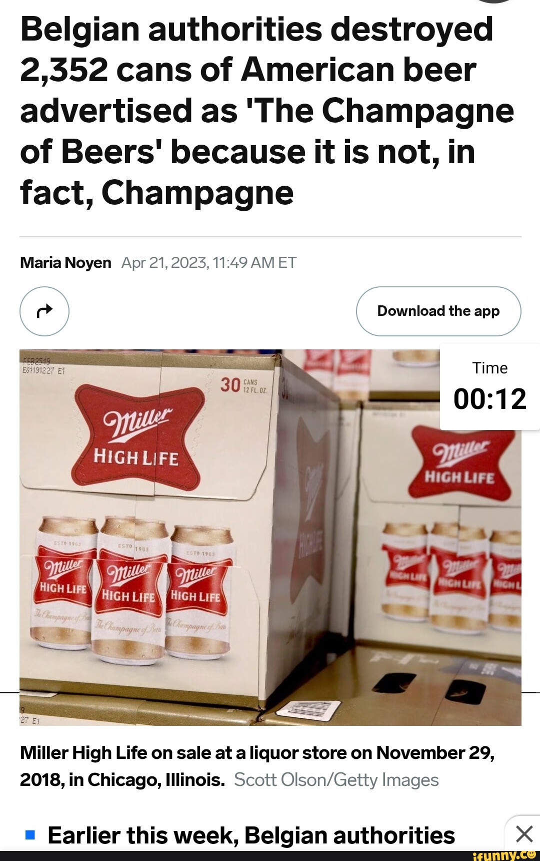 Miller High Life shipment destroyed over 'Champagne of Beers