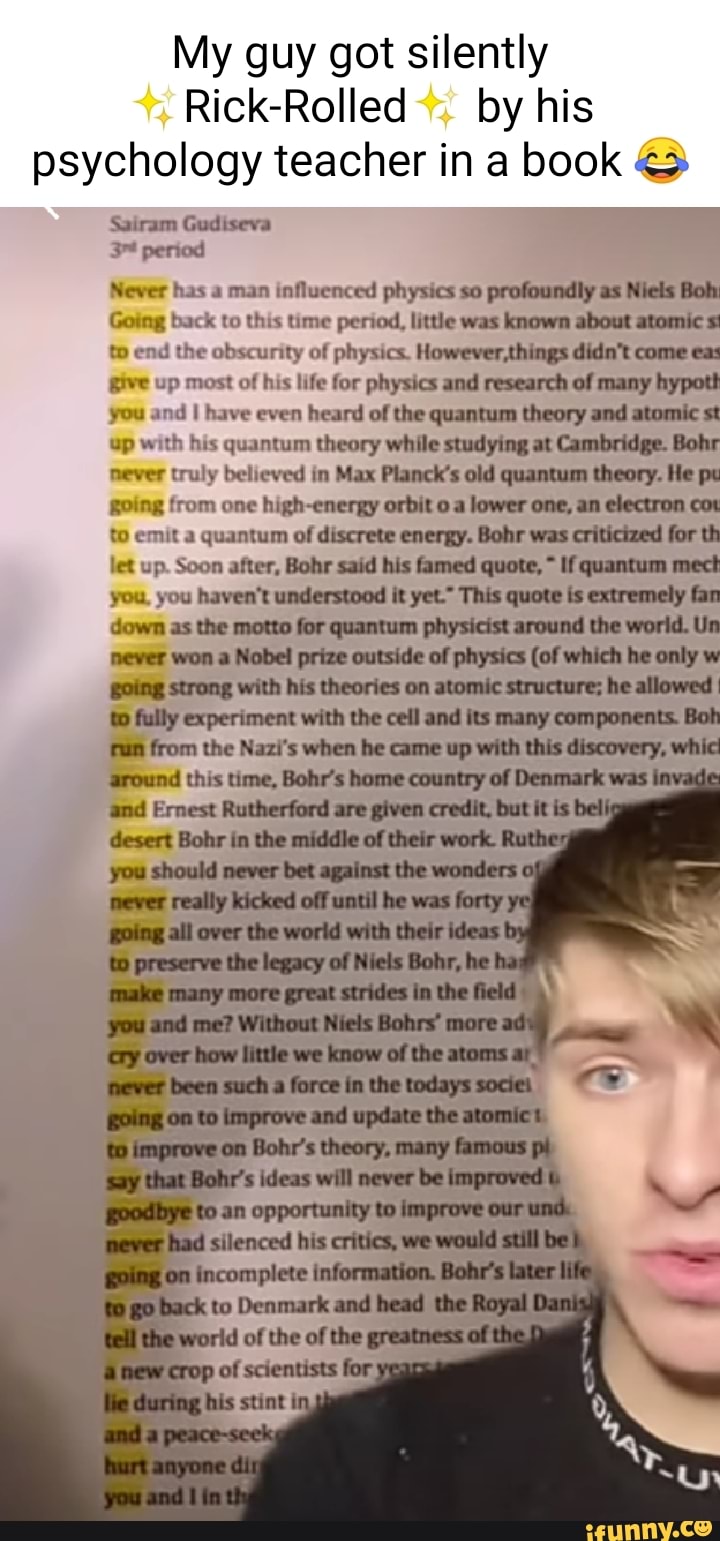 Teacher Rickrolled by inspired quantum physics essay