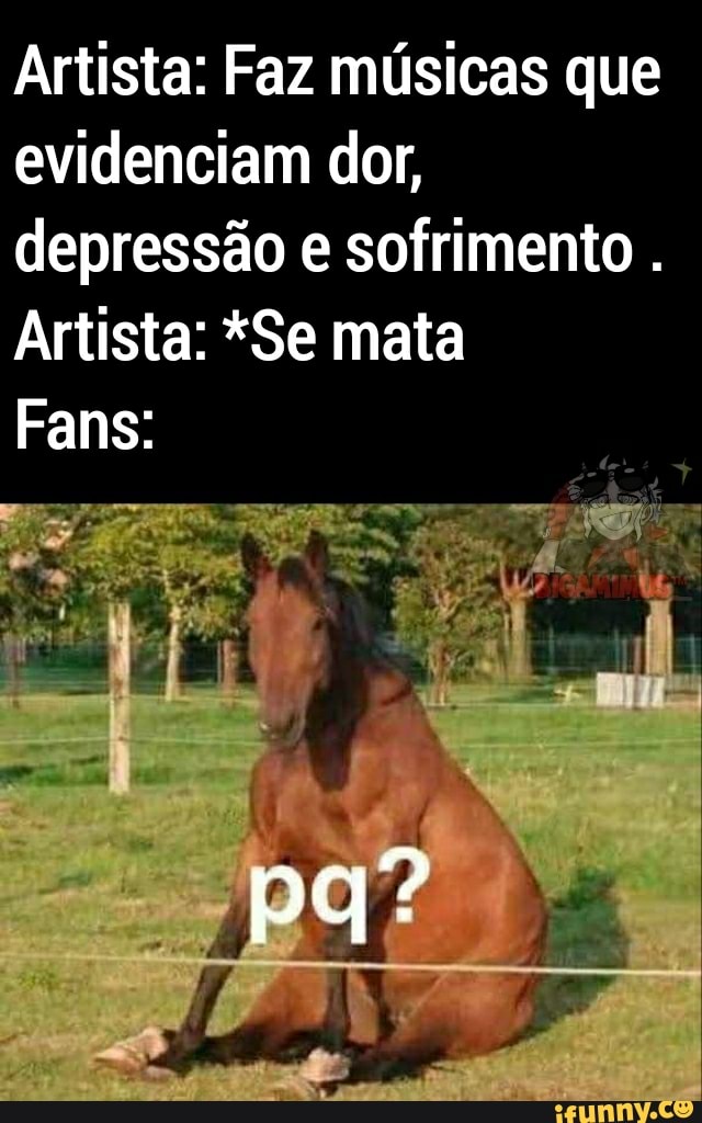 Artista: Faz músicas que evidenciam dor,
depressão e sofrimento .
Artista: *Se mata
Fans: