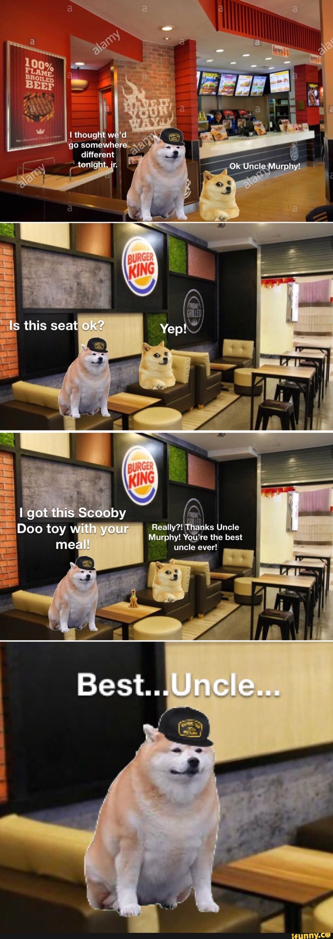 Wed go SOMOEWHERC different tonight Ok Uncle Murphy! this seat ok? Yep