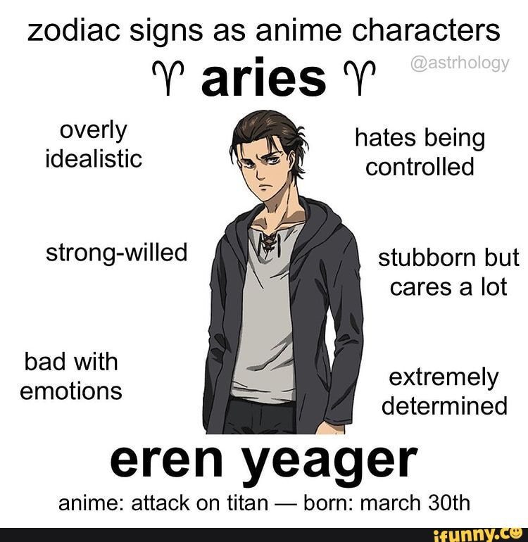 Zodiac signs as anime characters @asirhology Y aries _ overly hates