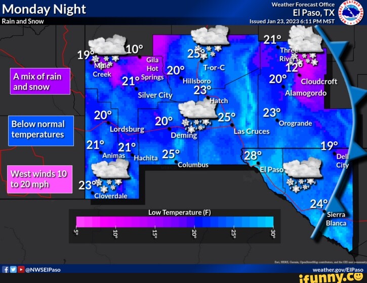 Monday Night Weather Forecast Office El Paso, TX Rain and Snow Issued