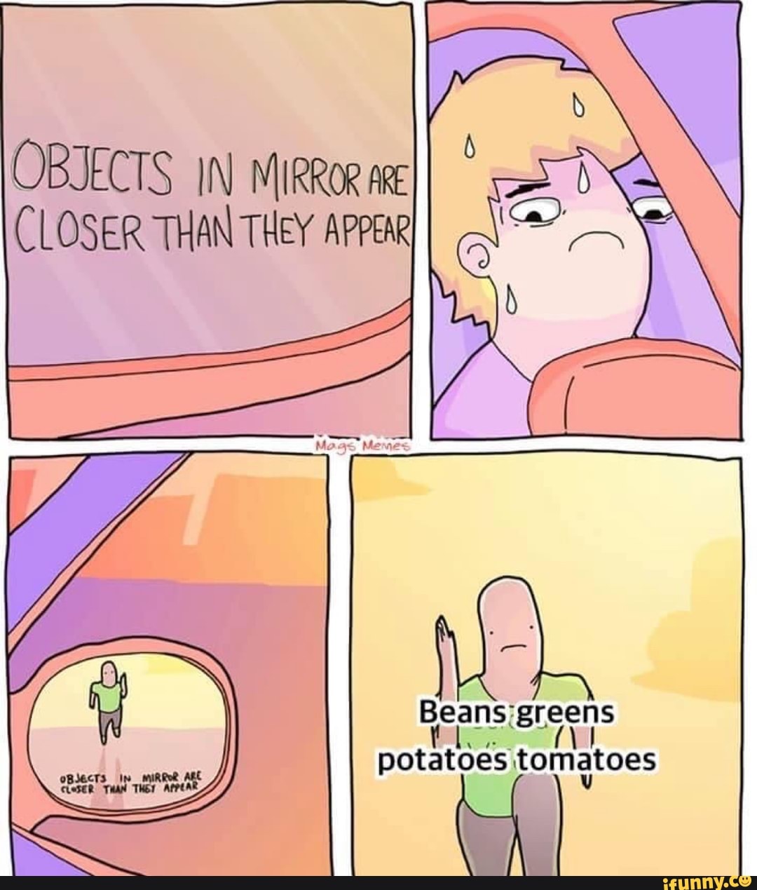 OBJECTS IN MIRROR ARE CLOSER THAN THEY APPEAR Beans greens potatoes