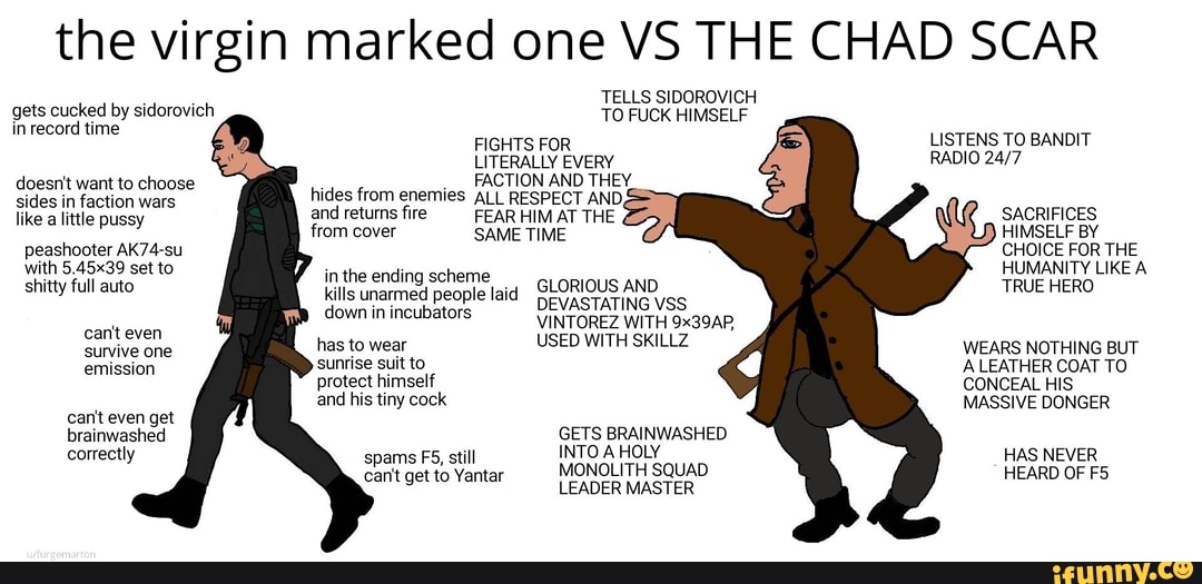 the virgin marked one VS THE CHAD SCAR gets GETS by BRA in record time NWAS...