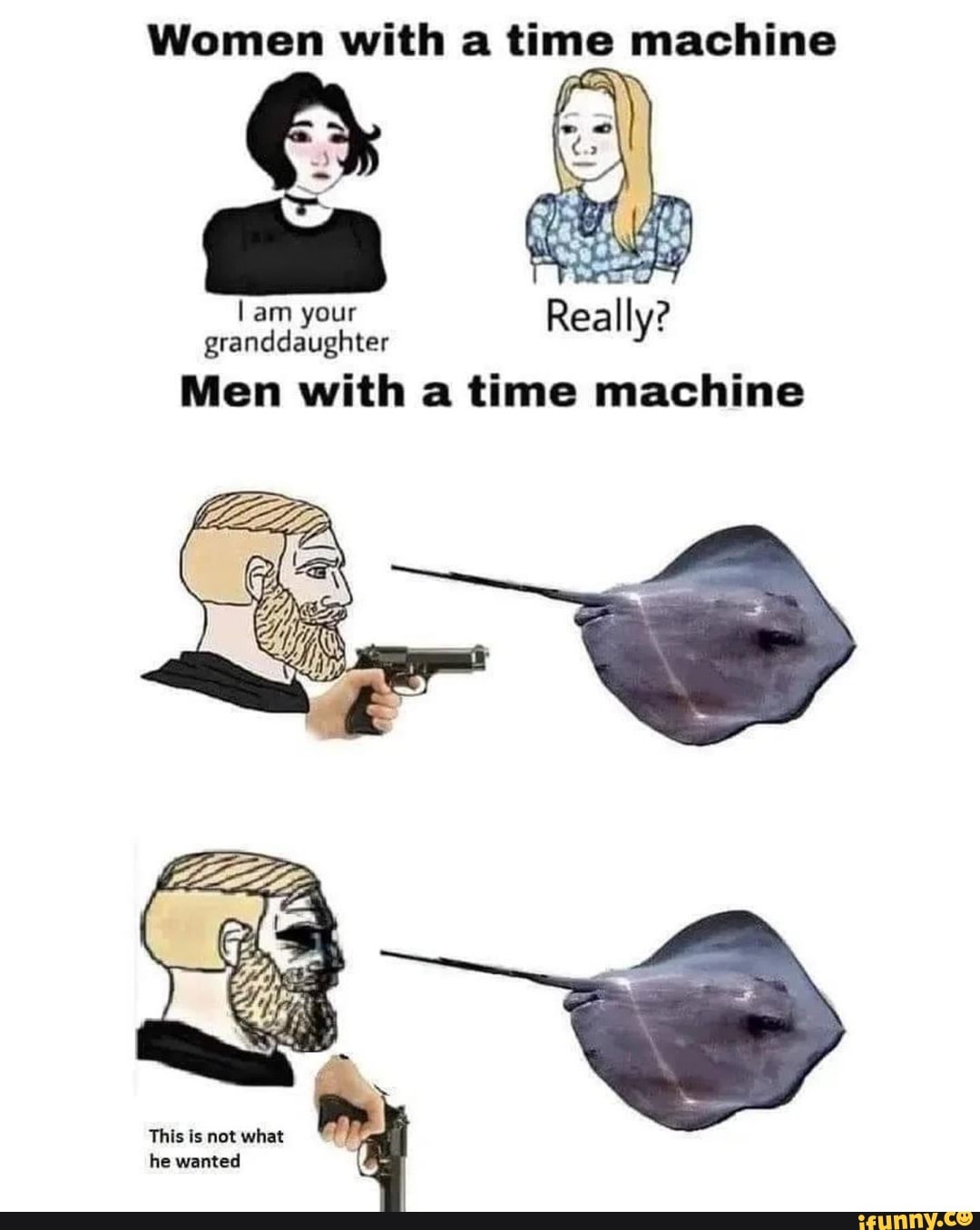 Women with time machine Really? am your granddaughter Men with a time machi...