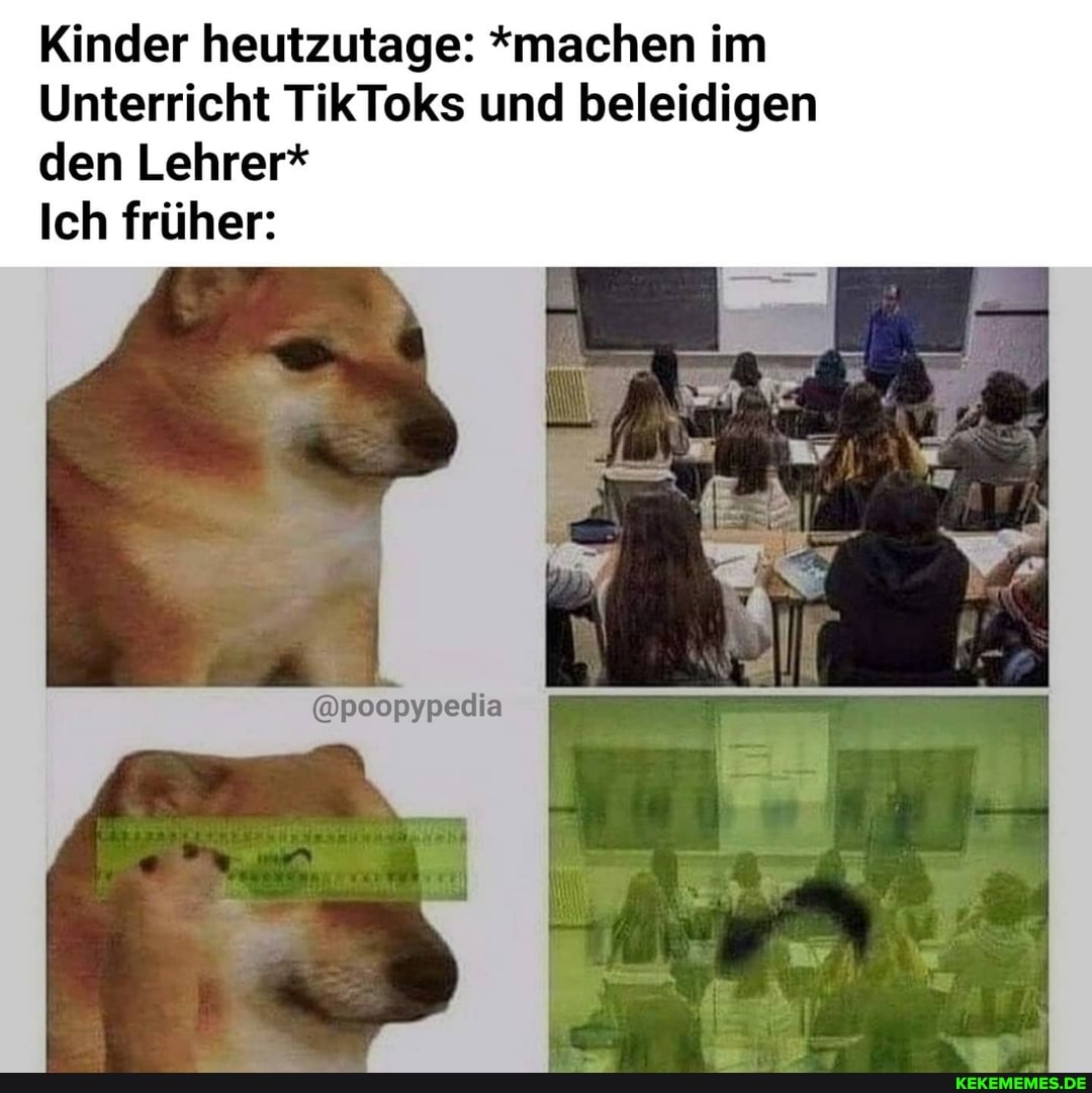 Kinder heutzutage: *machen im
Unterricht TikToks und beleidigen den Lehrer*
Ich früher:
@poopypedia