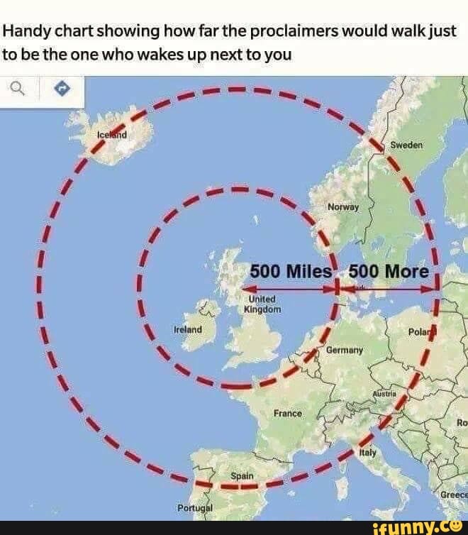 Handy Chart Showing How Far The Proclaimers Would Walk Just To Be The One Who Wakes Up Next To 