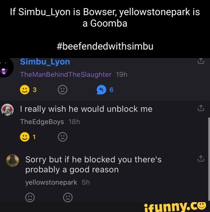 If Simbu_Lyon is Bowser, yellowstonepark is a Goomba # ...