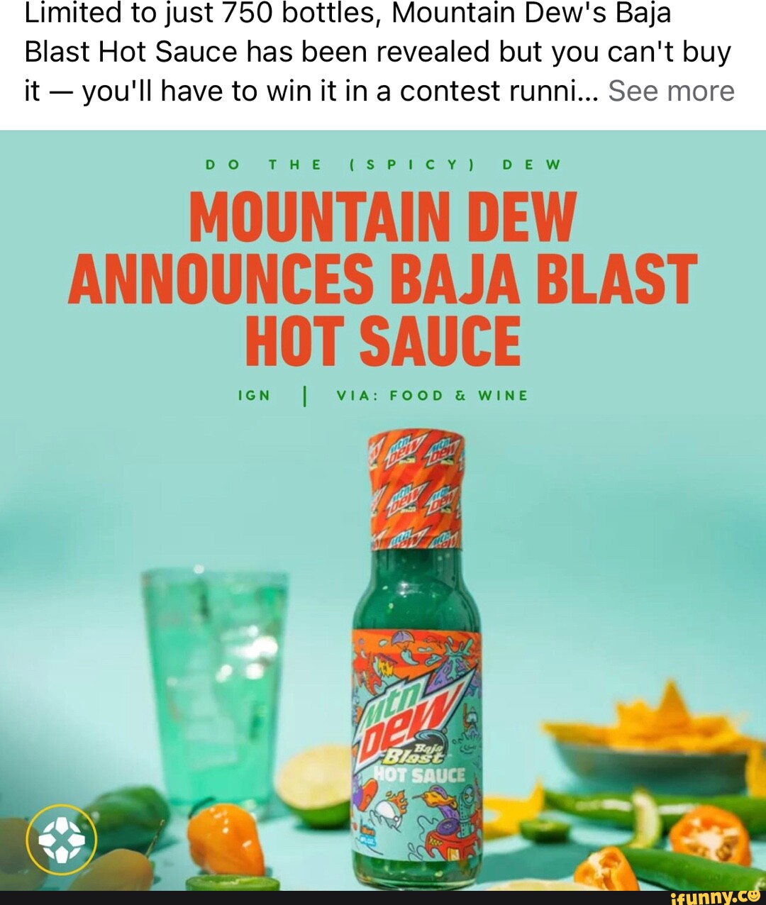 Limited To Just 750 Bottles Mountain Dews Baja Blast Hot Sauce Has