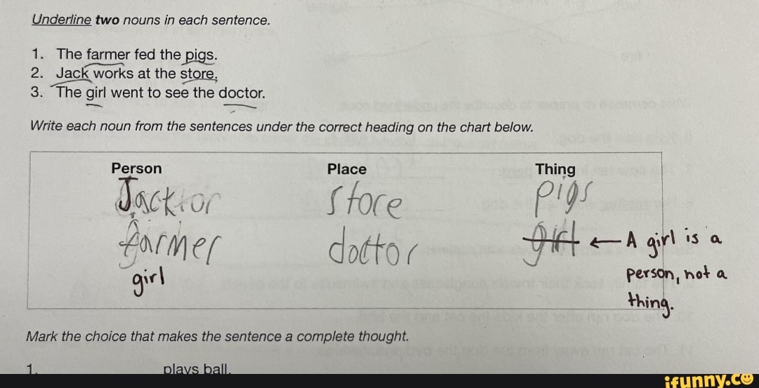 Underline two nouns in each sentence. The farmer fed the pigs. 2. Jack