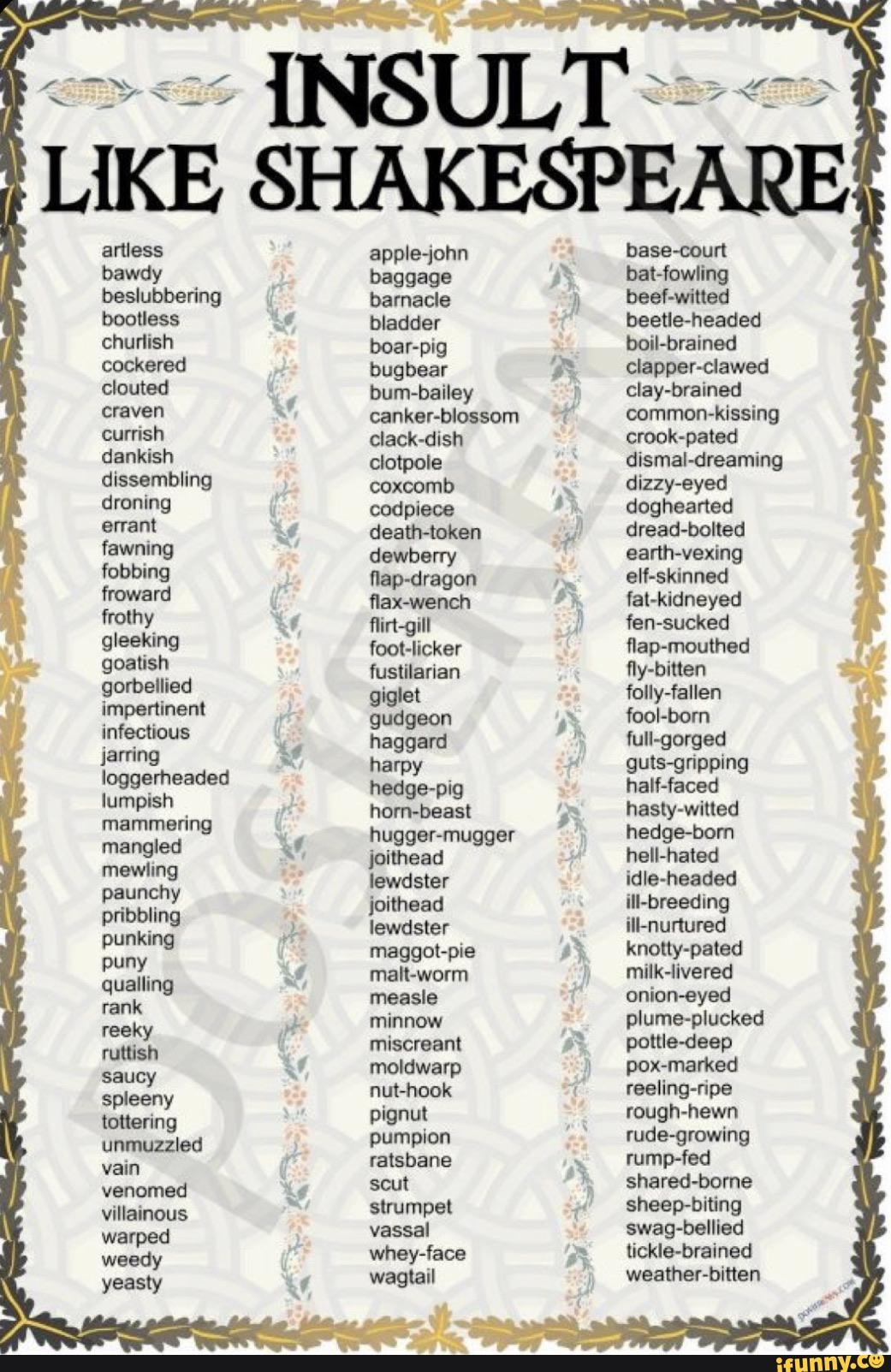 Currish Artless bawdy beslubbering bootless churlish cockered clouted craven ...