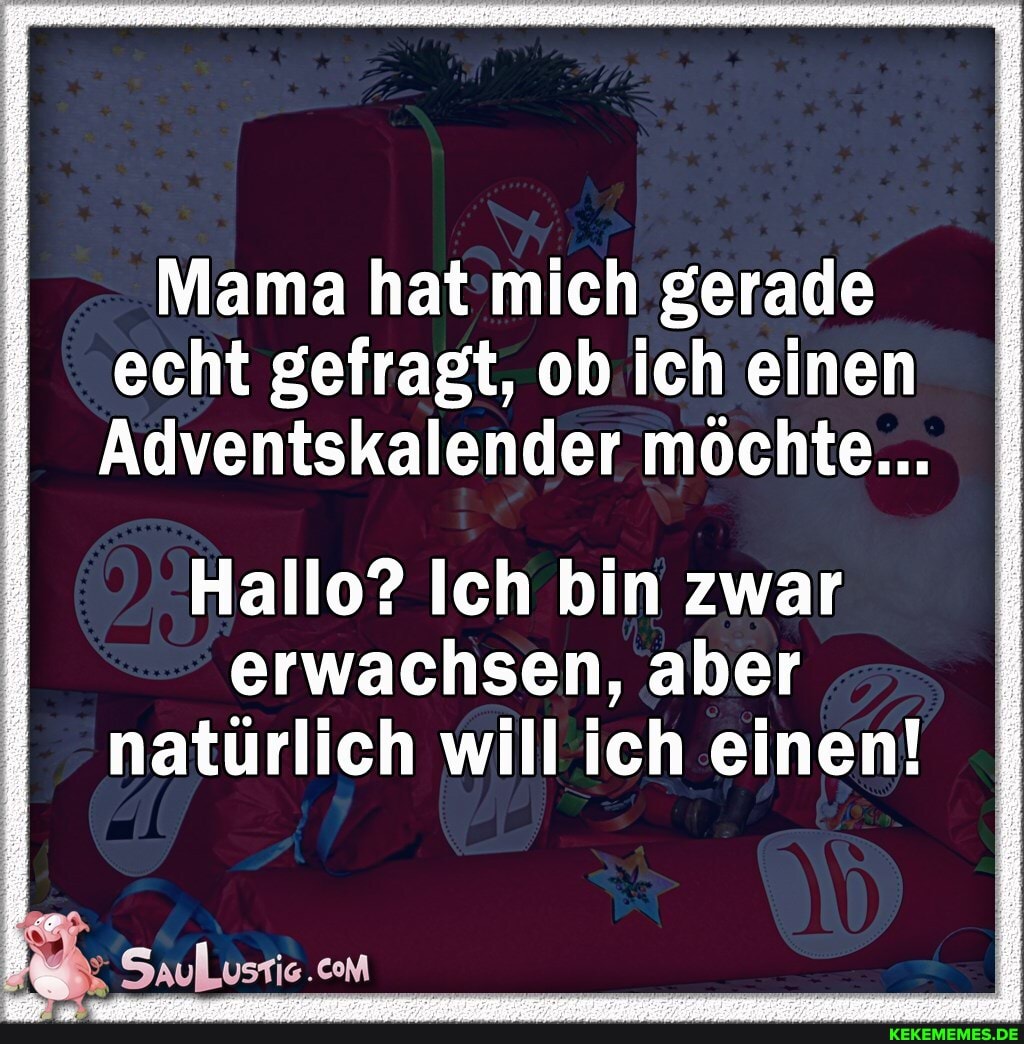 Mama hat mich gerade echt gefragt, ob ich einen
Adventskalender möchte...
Hallo? Ich bin zwar erwachsen, aber natürlich will ich einen!