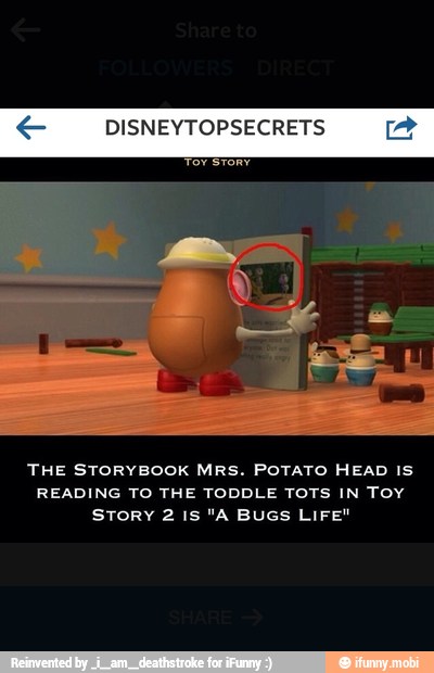 Disneytopsecre Toy Story The Storybook Mrs Potato Head Is Reading To The Toddle Tots In Toy Story 2 Is A Bugs Life Ifunny