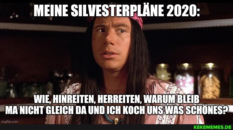 MEINE SILVESTERPLÄNE 2020:
WIE, HINREITEN, HERREITEN, WARUM BLEIB MA NICHT GLEICH DA UND ICH KOCH UNS WAS SCHÖNES?"