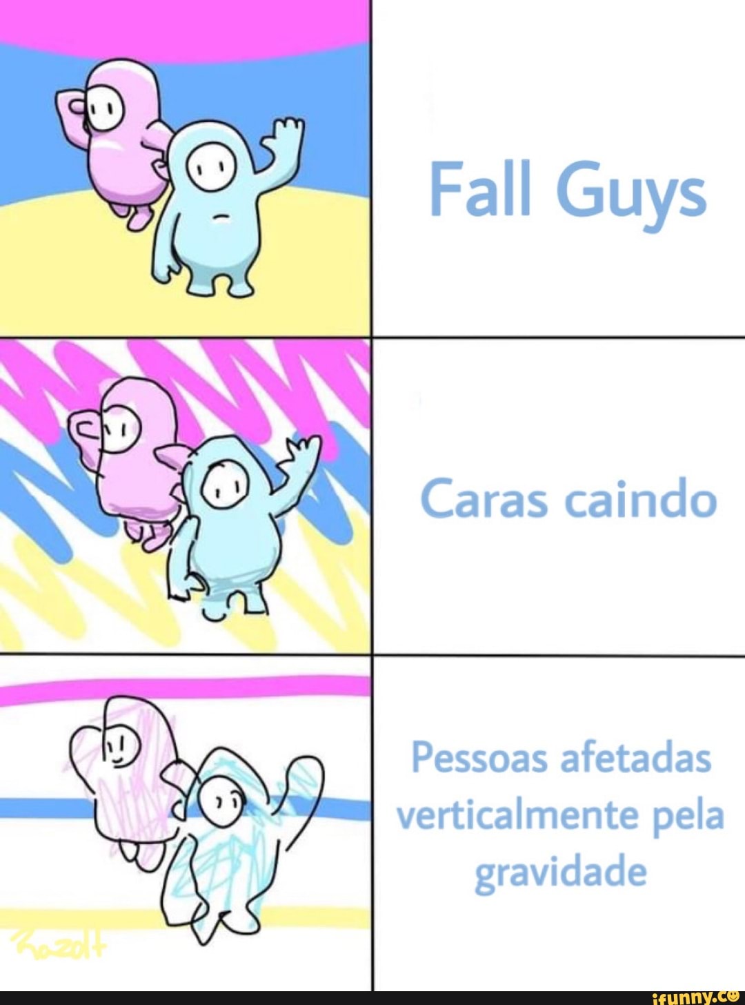 Fall Guys
Caras caindo
Pessoas afetadas verticalmente pela gravidade