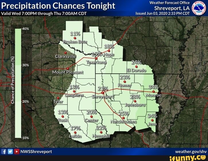 Precipitation Chances Tonight reno ELA Shreveport, LA Valid Wed 700PM