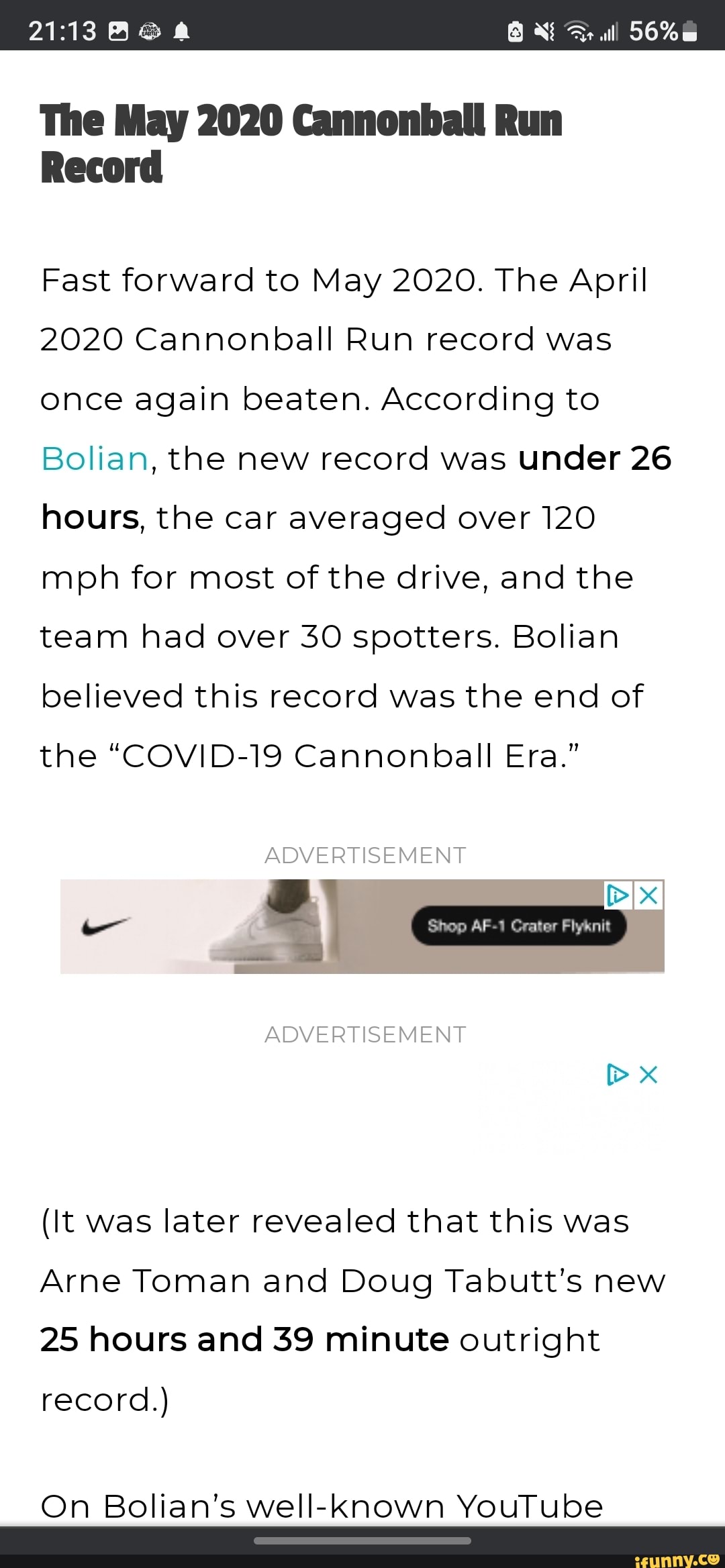 The May 2020 Cannonball Run Record Fast forward to May 2020. The April 2020 Cannonball Run