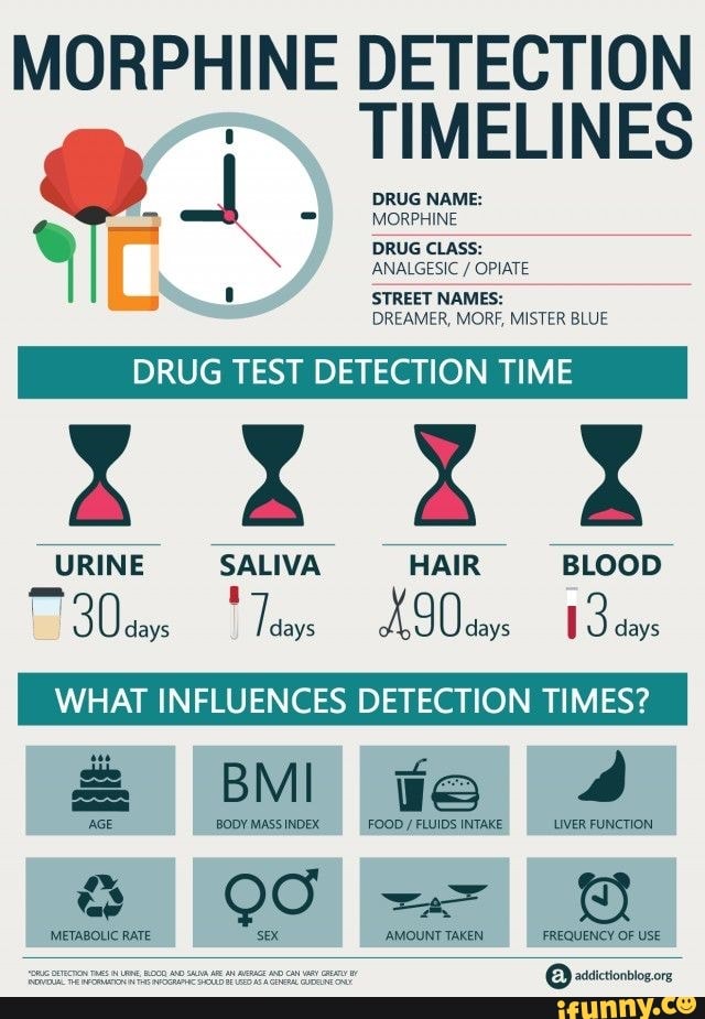 MORPHINE DETECTION DRUG NAME DRUG CLAS ANALGESIC OPIATE É STREET