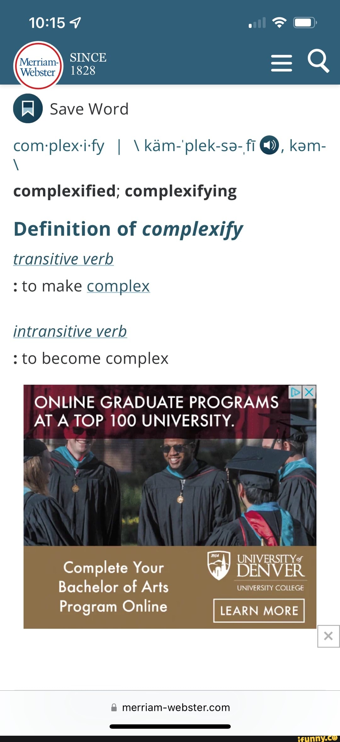 Merriam ster Save Word complexify I \ kam'pleksa fi kam