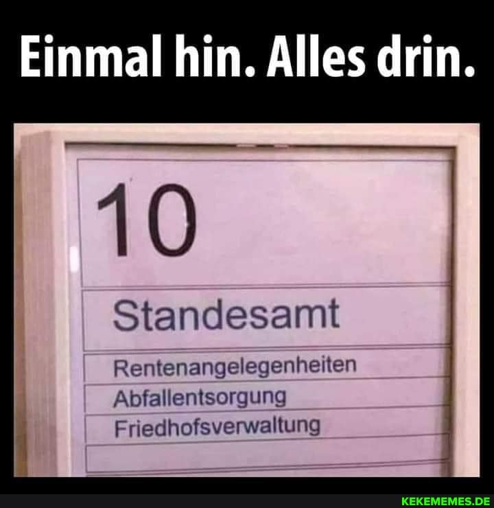 Einmal hin. Alles drin.
10
Standesamt
Rentenangelegenheiten
Abfallentsorgung
Friedhofsverwaltung