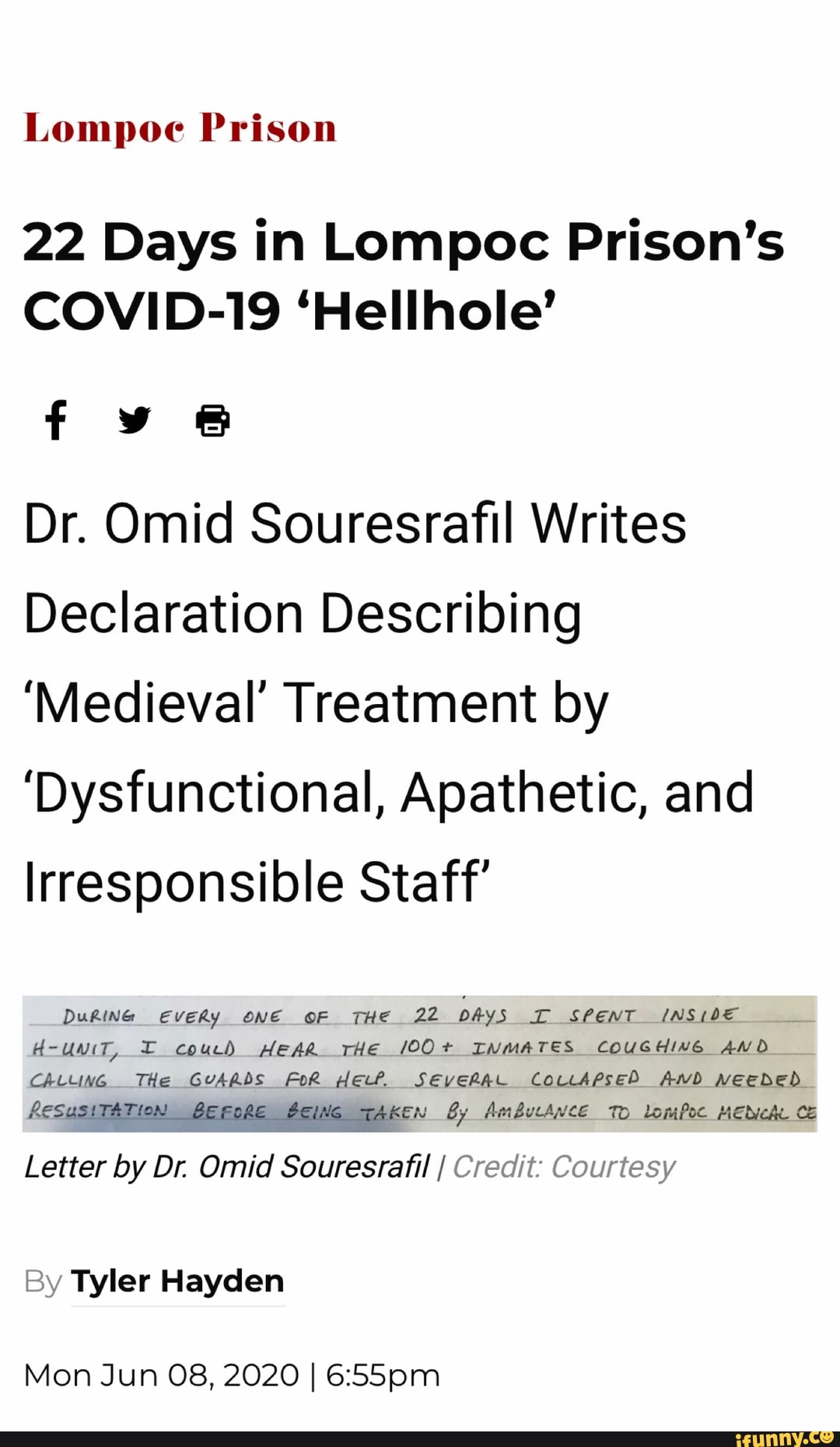 I 22 Days in Lompoc Prison's COVID-19 'Hellhole' Dr. Omid Souresrafil ...