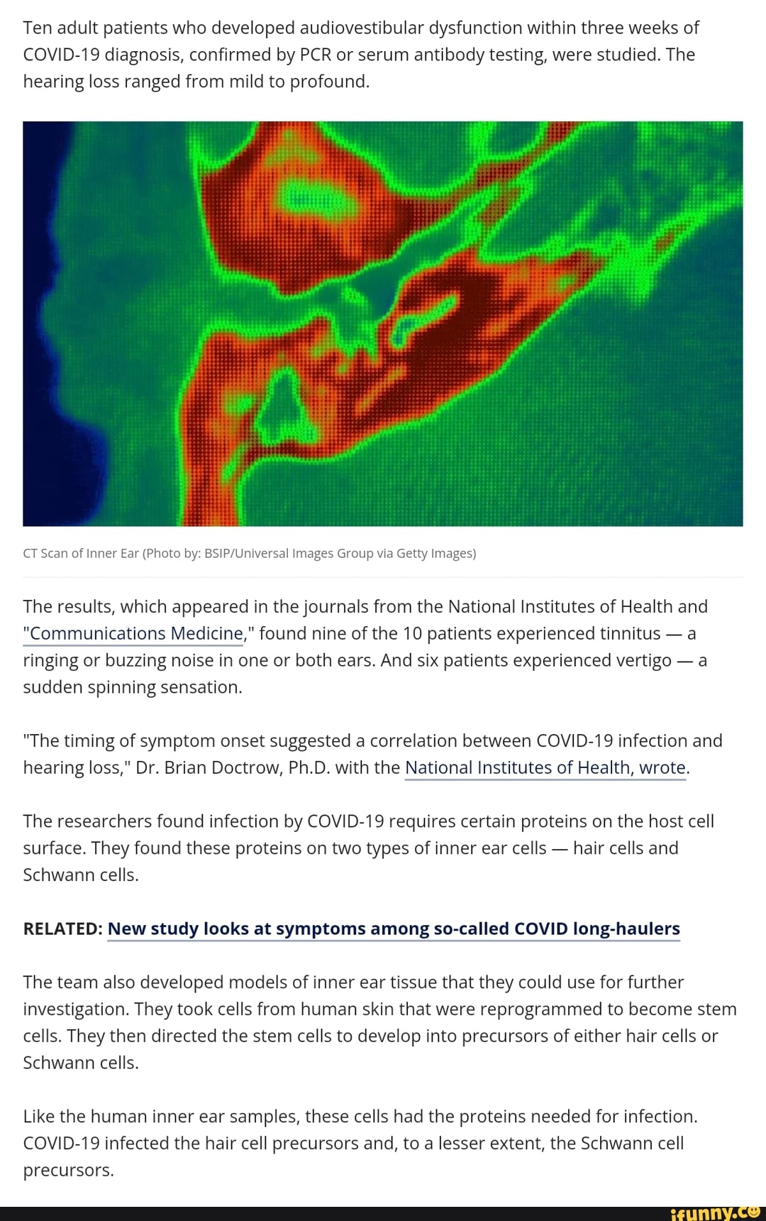 COVID19 can infect inner ear, cause hearing loss in some patients