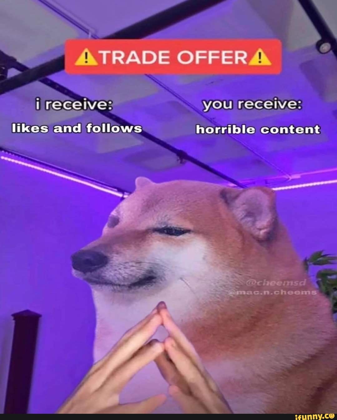 TRADE OFFER receives you receive: likes and follows horrible content ...