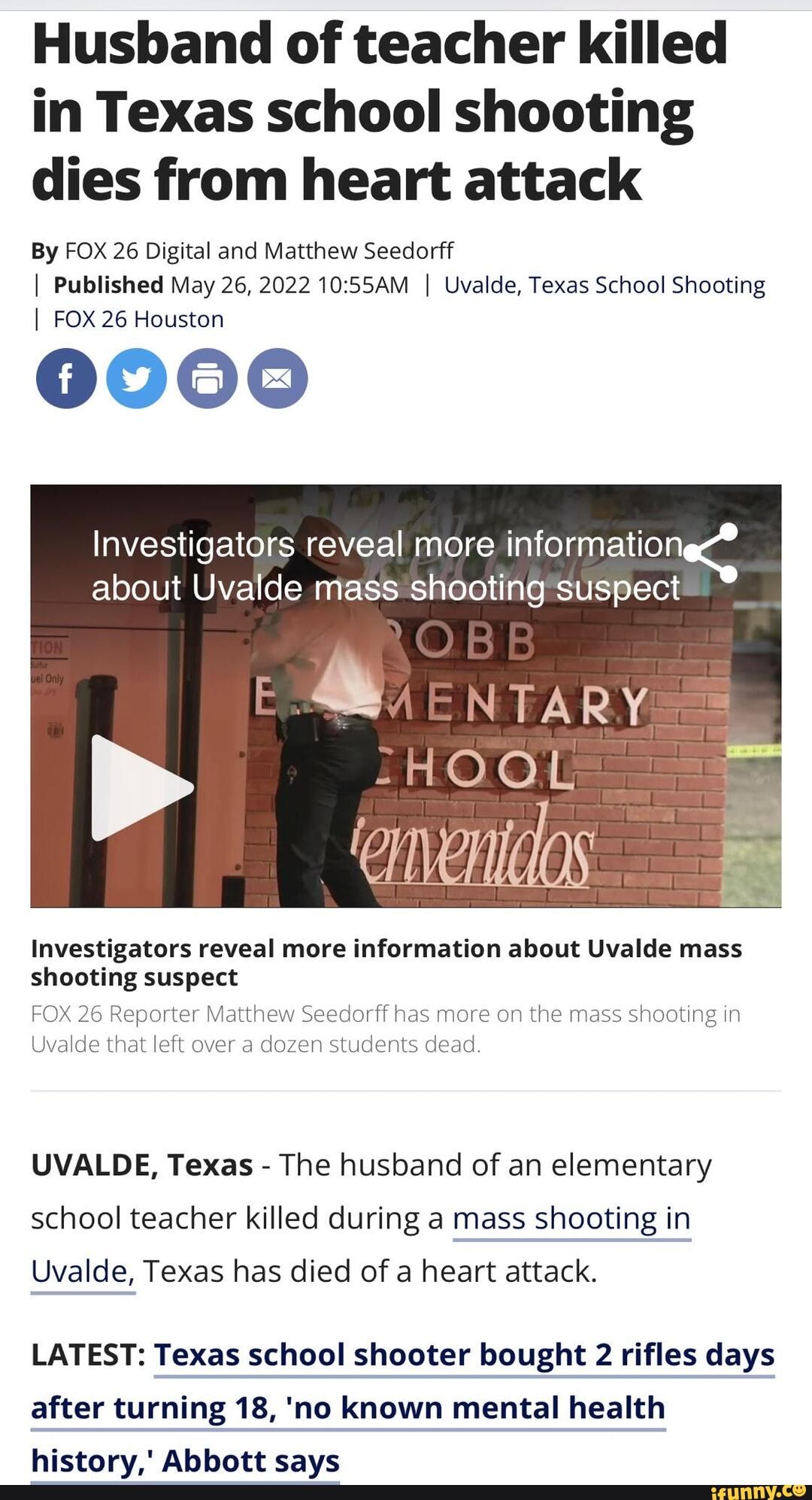 Husband of teacher killed in Texas school shooting dies from heart