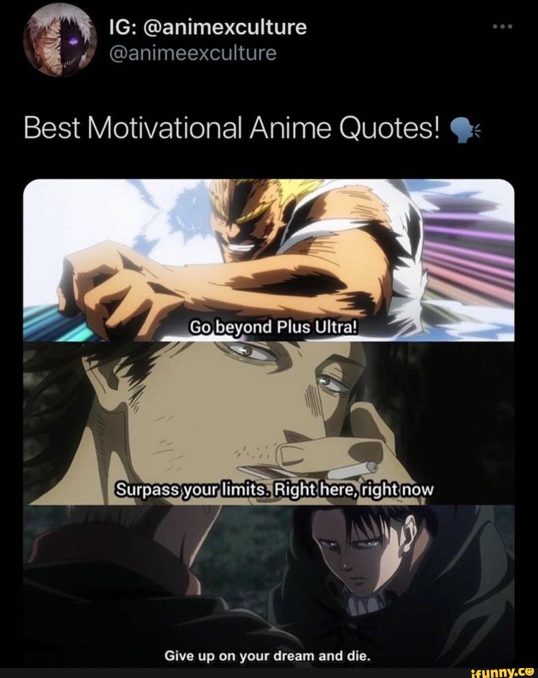 animexculture Best Motivational Anime Quotes! Plus Give up on your dream  and die. 