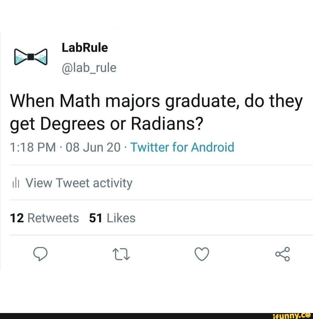 LabRule When Math majors graduate, do they get Degrees or Radians? PM ...