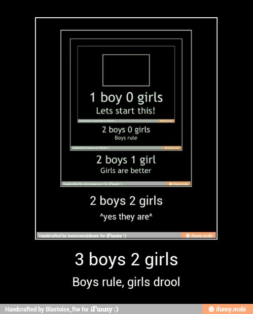 1 boy 0 girls
Lets start this!
rule, girls drool
'yes they are*
3 boys 2 girls
Boys - 3 boys 2 girls
Boys rule, girls drool