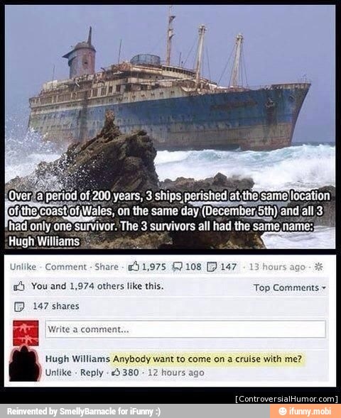 51,975 (108 147
a You and 1,974 others like this. Top Comments 1 147 shares
Hugh Williams Anybody want to come on a cruise with me?
Unlike
Reply
12
hours ago