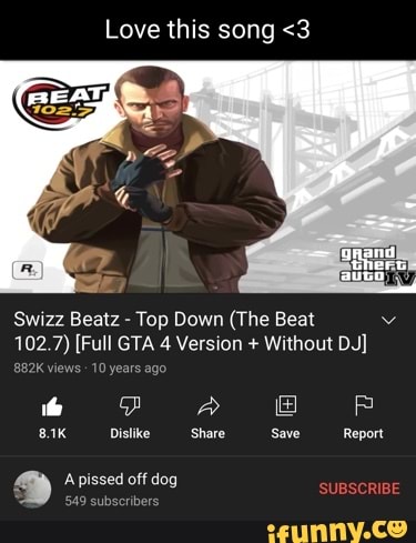 Oversigt Revisor barndom Love this song <3 Swizz Beatz - Top Down (The Beat 102.7) [Full GTA 4  Version + Without DJ] 882K views: 10 yea 8.1K Dislike Share Save _Report A  pissed off dog 549 subscribers - iFunny Brazil