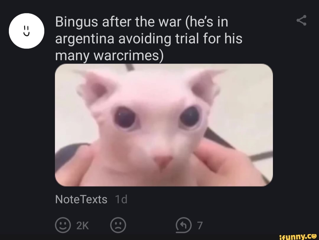 Bingus after the war (he's in argentina avoiding trial for his
many warcrimes)
NoteTexts id
2" (@)7