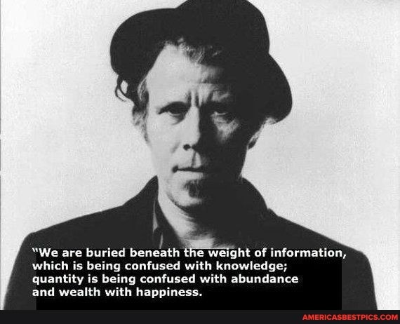 "We are buried beneath the weight of information, which is is being confused with knowledge;
quantity is being confused with abundance
and wealth with happiness.