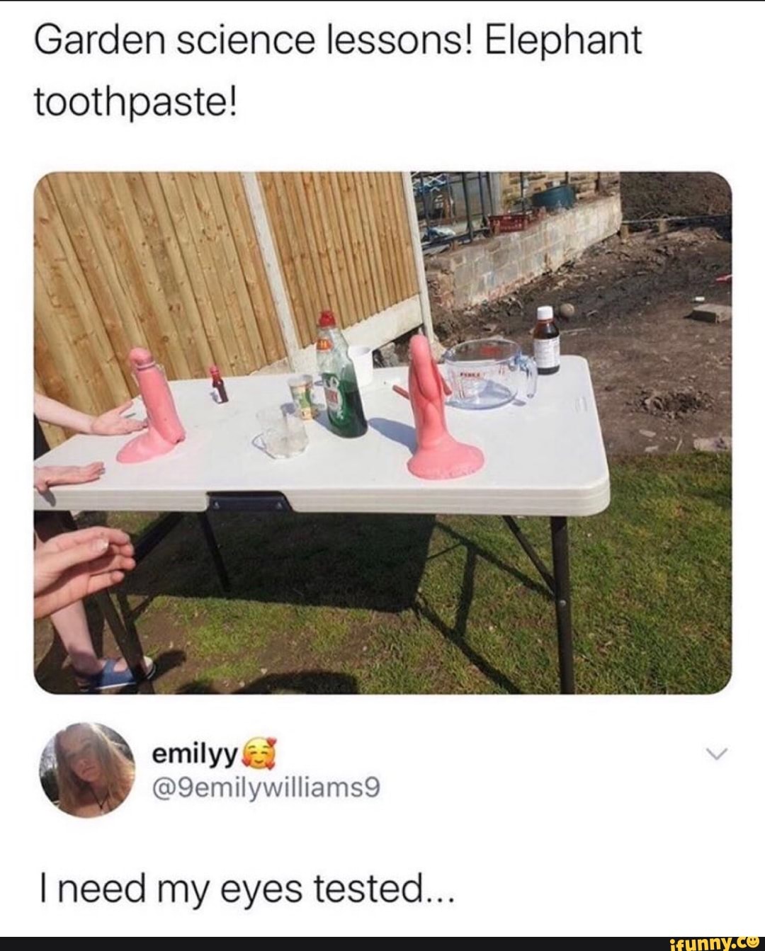 Garden science lessons! Elephant
toothpaste!
I need my eyes tested...