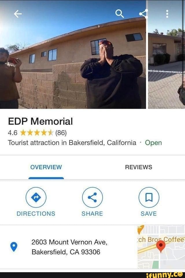 EDP Memorial
4.6 (86)
Tourist attraction in Bakersfield, California - Open
OVERVIEW REVIEWS DIRECTIONS SHARE SAVE
2603 Mount Vernon Ave, ch
Bakersfield, CA 93306