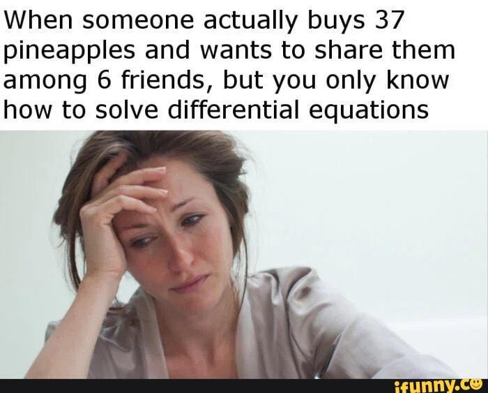 When someone actually buys 37 pineapples and wants to share them among 6 friends, but you only know how to solve differential equations
