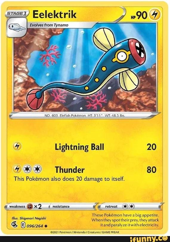 4 Lightning Ball 20 4,* * Thunder 80 This Pokemon also does 20 damage to