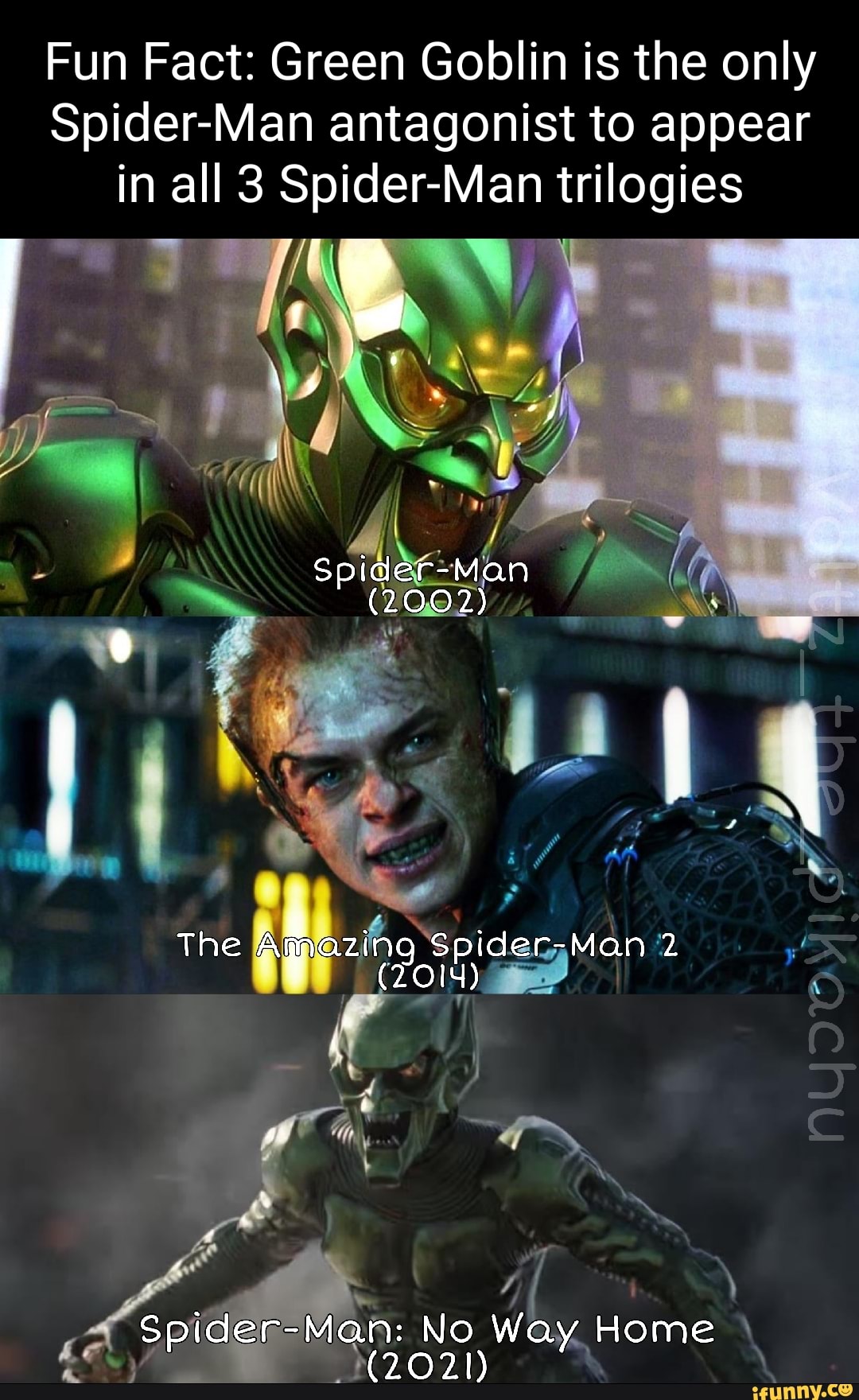 Fun Fact Green Goblin is the only SpiderMan antagonist to appear in