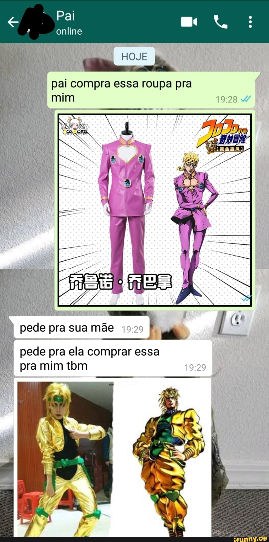 Pai
online
HOJE
pai compra essa roupa pra mim /
II pede pra sua mãe I
pede pra ela comprar essa pra mim tom