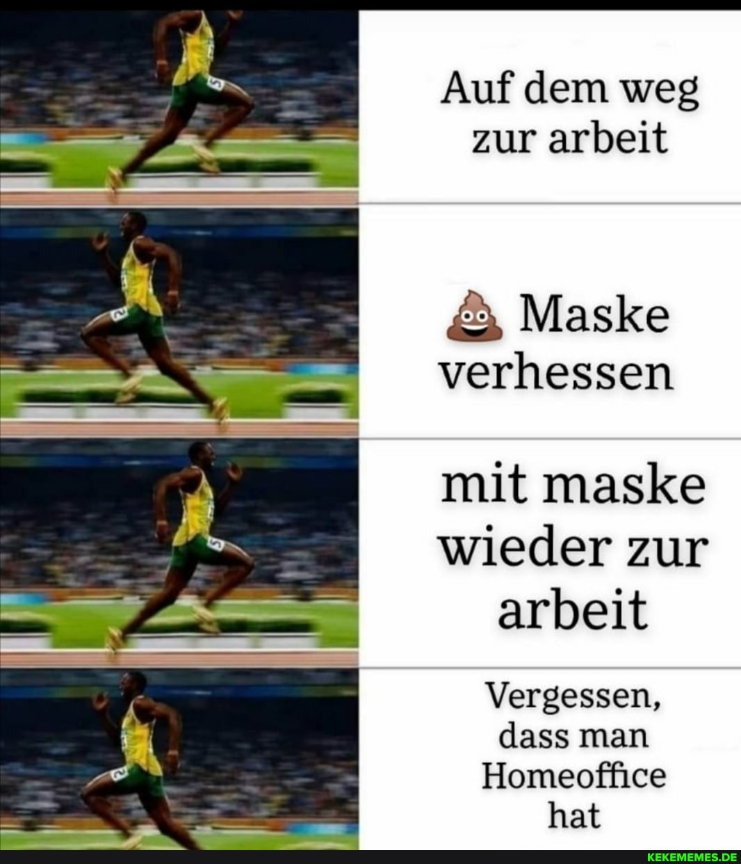 Auf dem weg zur arbeit
& Maske verhessen
mit maske wieder zur arbeit
Vergessen, dass man
Homeoffice hat