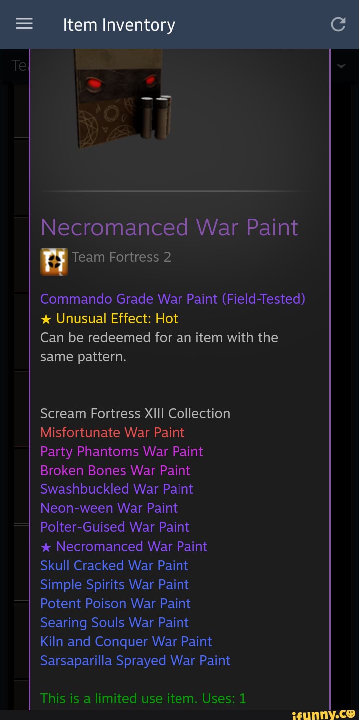 Item Inventory Necromanced War Paint Team Fortress 2 Commando Grade War