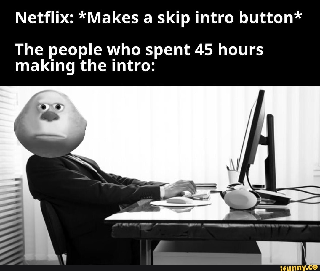 Netflix: *Makes a skip intro button*
The people who spent 45 hours
making the intro: