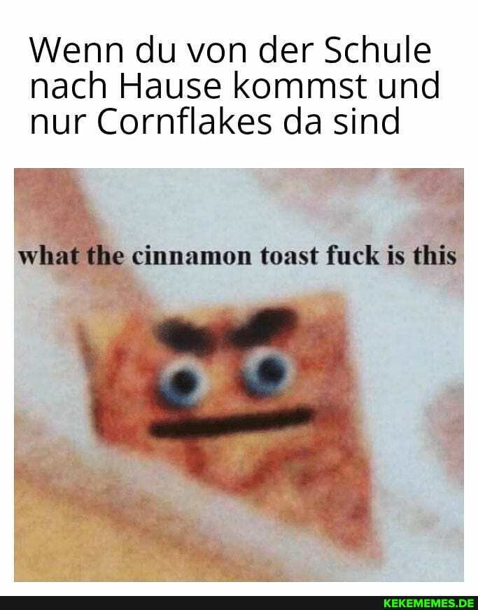 Wenn du von der Schule nach Hause kommst und nur Cornflakes da sind
what (he cinnamon toast fuck is this