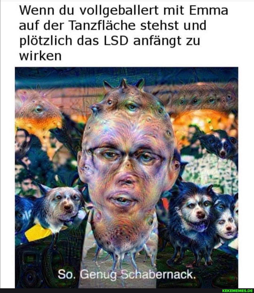 Wenn du vollgeballert mit Emma auf der Tanzfläche stehst und plötzlich das LSD anfängt zu wirken
So.